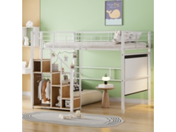 Cama Alta Com Barra De Segurança 140x200 Ferro Branca Com Prateleira