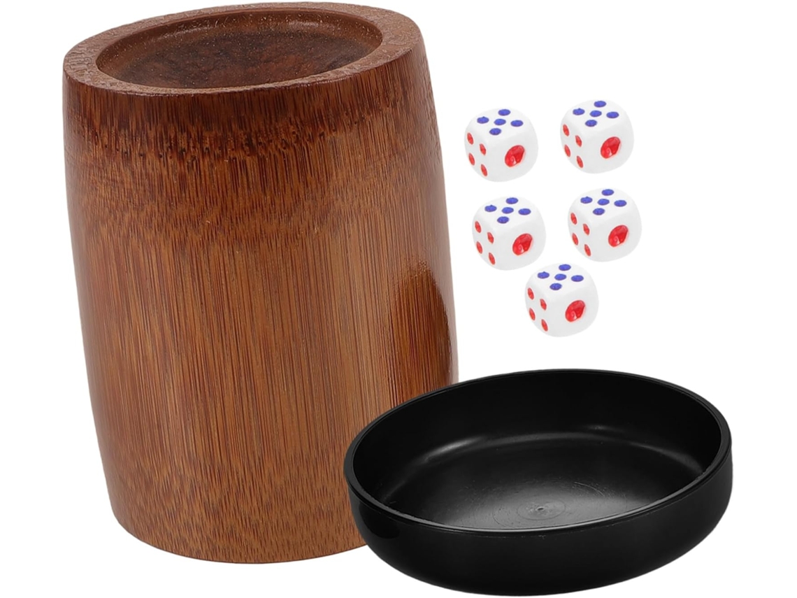 Copo Para Dados E 5 Dados Com Base De Bambu Portátil E Segura