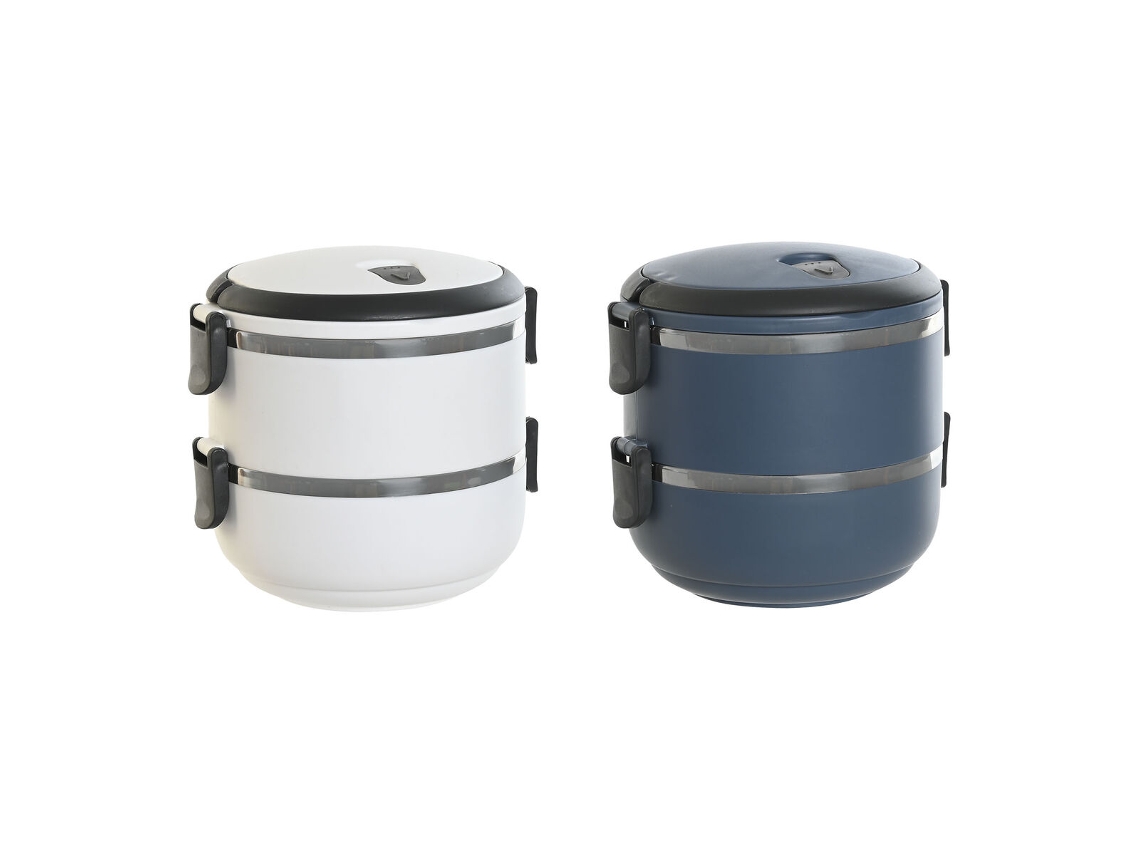Lancheira Dkd Decoração Da Casa Azul, Branco, Cinzento Escuro Aço Inoxidável Polipropileno De 1,5 L (2 Unidades)