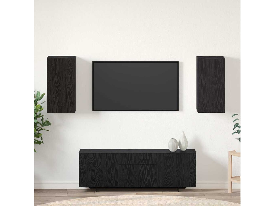 Vidaxl Gabinete De Tv De Parede 2 Unid. Carvalho Preto