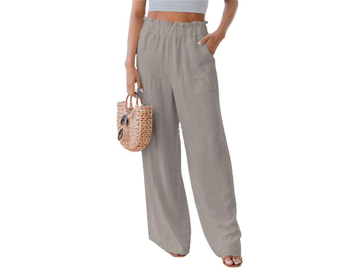 Fasst pantalones Anchos para Mulher com Cintura Elástica e Volantes