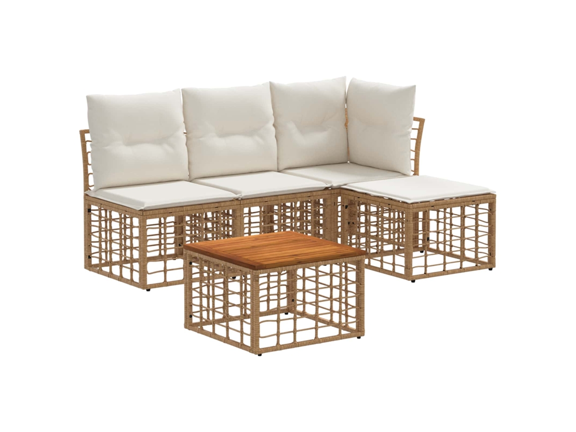Vidaxl Conjunto de Sofás para Exterior 5 Pcs Natural e Branco Creme