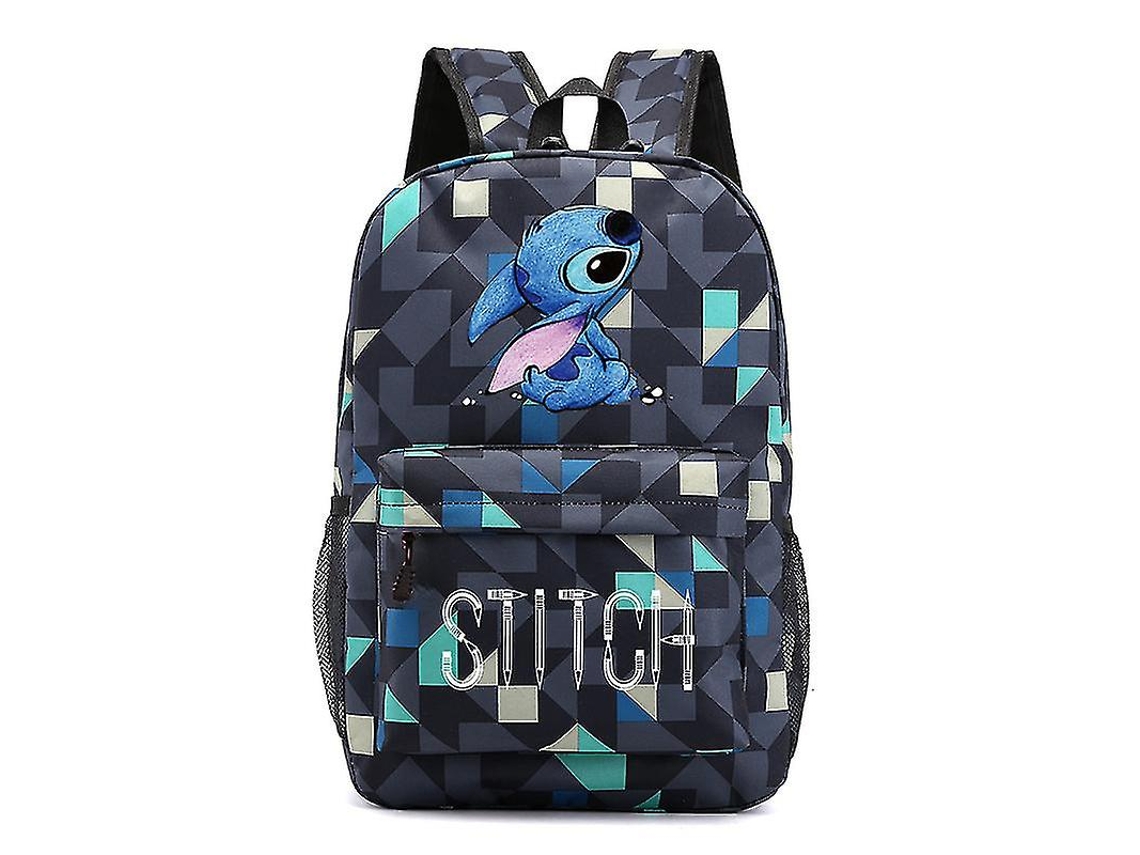 Mochila Stitch Preta com Céu Estrelado, Grande Capacidade, para Estudantes e Escola, com Estampa de Losangos Azuis BRILVIBERA