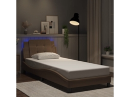 Estrutura De Cama C/ Luzes Led 80x200cm Couro Artif. Cappuccino