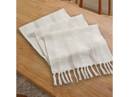 Caminho De Mesa Boho Em Linho Rústico Com Borlas 38x182cm - Runner De Macramé Para Jantar E Quarto