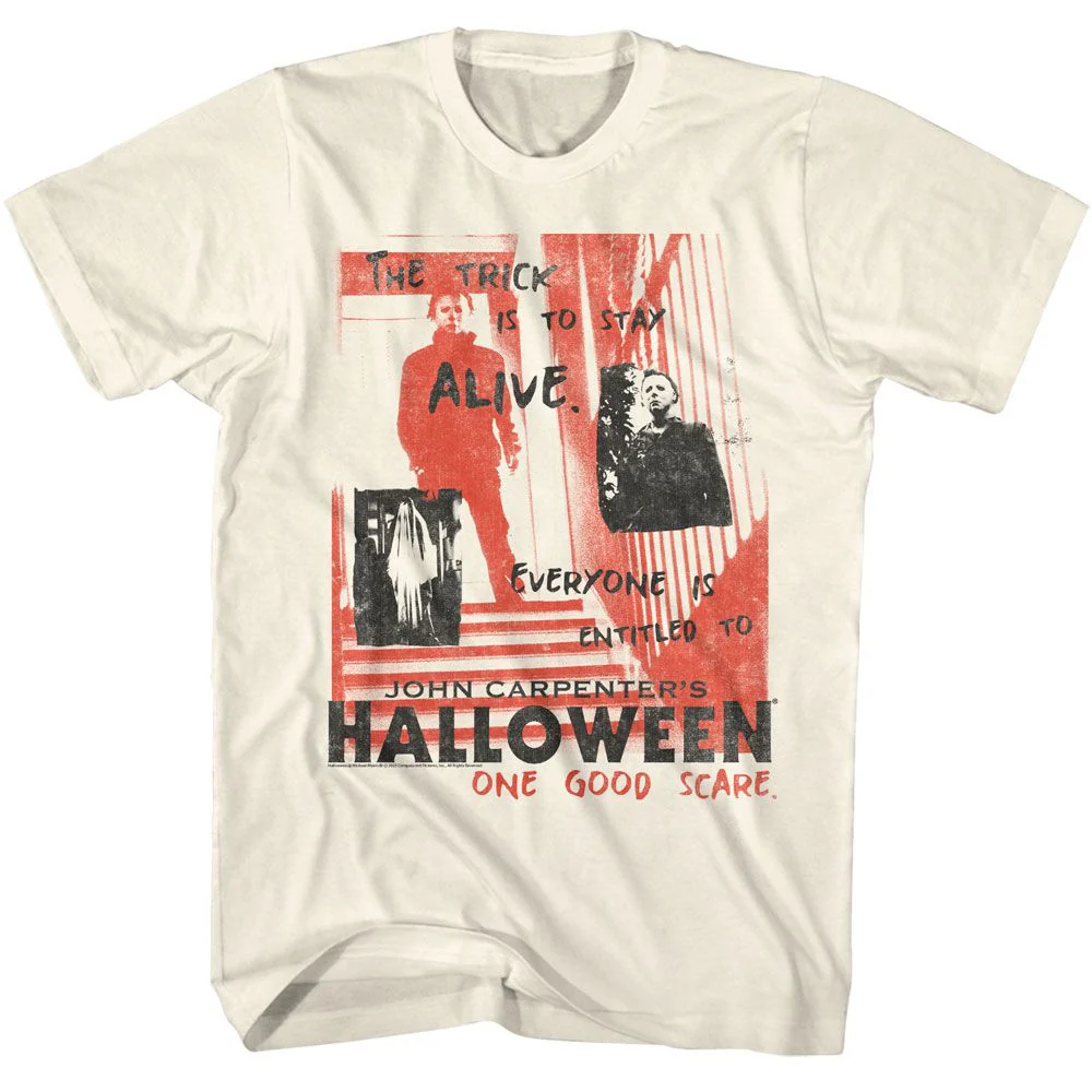 Unisex Adult T-shirt Rockinstone Halloween Movie One Good Scare Handwritten Solid Natural Sizem