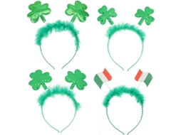Conjunto de 4 tiaras de plástico verde claro em formato trevo para o Dia de São Patrício.