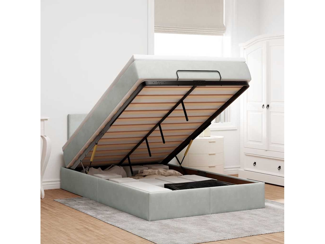 Vidaxl Cama Otomana Com Colchão Leds 120x190cm Veludo Cinza-claro