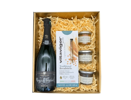 Gold Box Champagne Marquis de Pomereuil 75 cl - Tapenades de lOlivette - Gressin