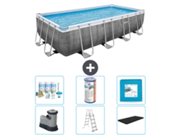Piscina Retangular Power Steel BESTWAY Impressão em Rattan 549 X 274 X 122 Incluindo Bomba Escada Cobertura Acessórios Cb30