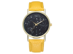 Reloj De Cuarzo Unisex Con Correa De Cuero Pu Y Dial Estrella Amarillo Zhoulianfa
