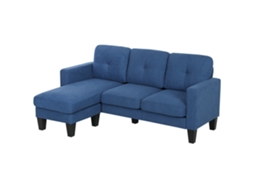 Sofá longue reversível, 186x130x84cm, estrutura de aço, estofado chenilha, azul | S/MARCA