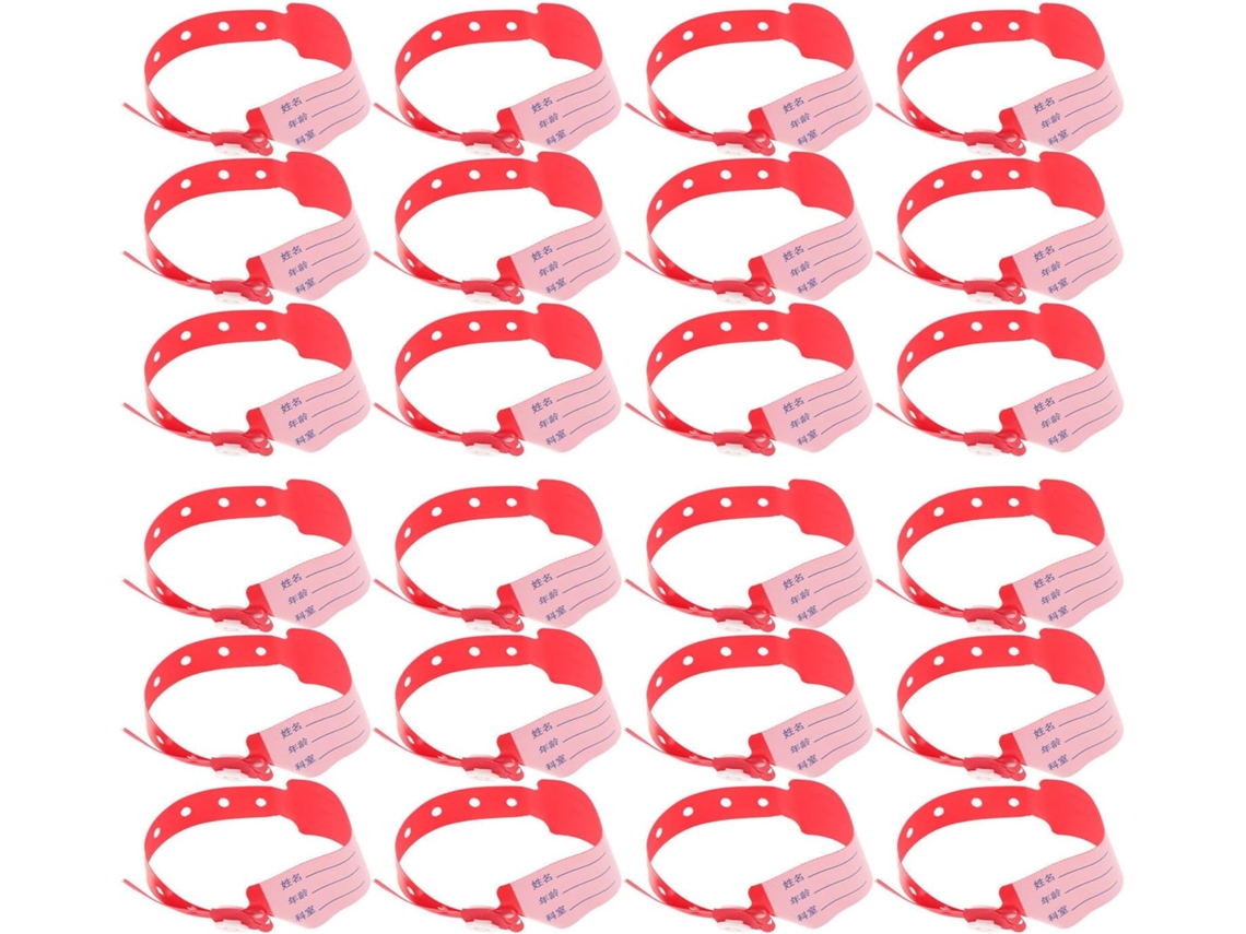 Uonlytech 100-pulseiras De Identificação Médica, Pulseira De Identificação Pacientes, Pvc, Vermelha, Fecho De Pressão