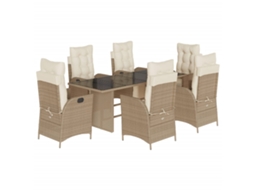 Conjunto de 7 Jantar para Jardim com Almofadões Vime Pe Bege MAISON EXCLUSIVE