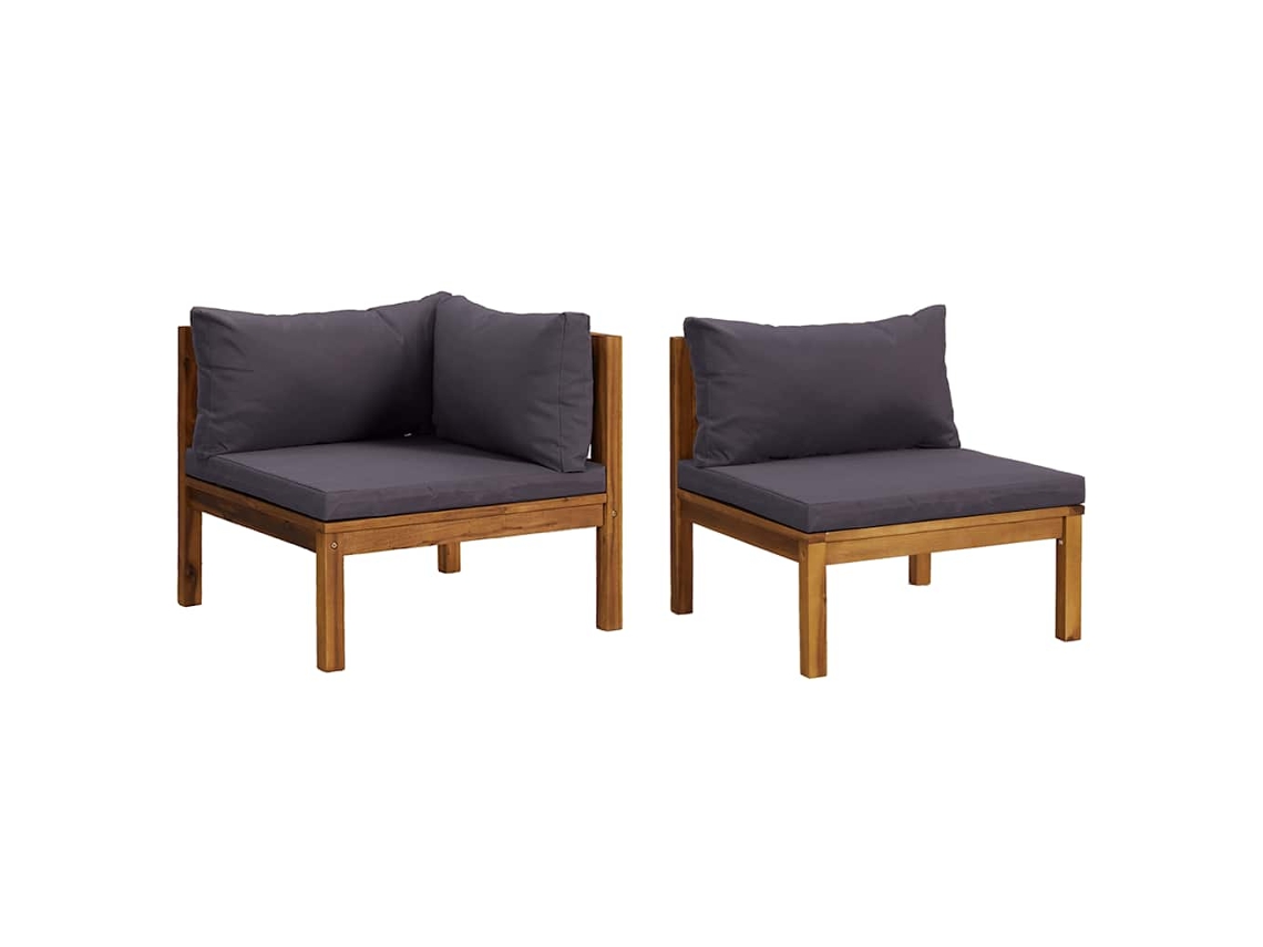 Maison Exclusive - Conjunto Sofás 2 Pcs C/ Almofadões Cinza-escuro Acácia Maciça