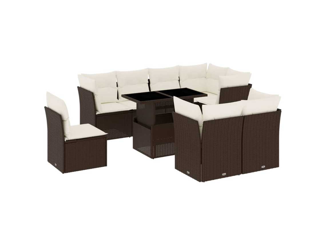 Conjunto de 9 Sofás para Jardim com Almofadões Vime Pe Castanho MAISON EXCLUSIVE