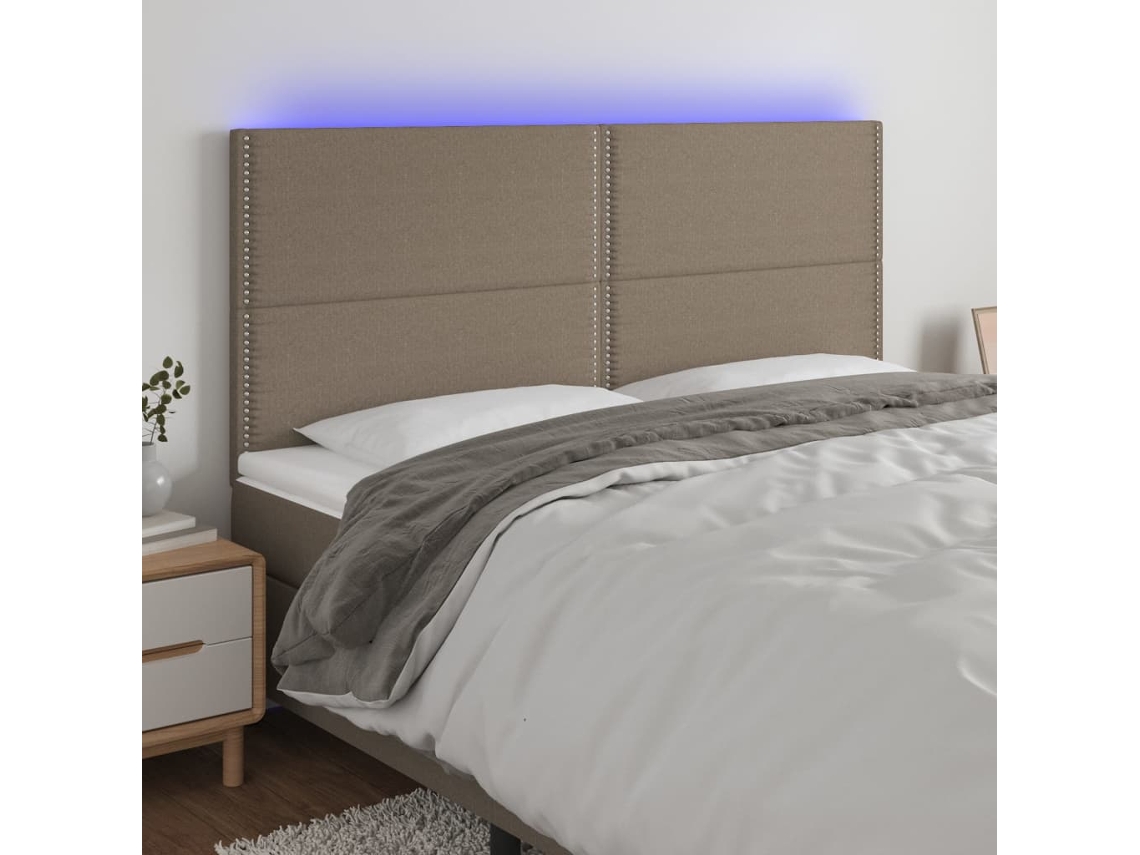 Vidaxl Cabeceira Cama C/ Led Tecido 180x5x118/128 Cm Cinza-acastanhado