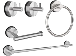 Conjunto De 5 Peças Acessórios Para Banheiro Com Suporte Toalhas, Argolas E Ventosas, Barra Extensível Para Toalhas