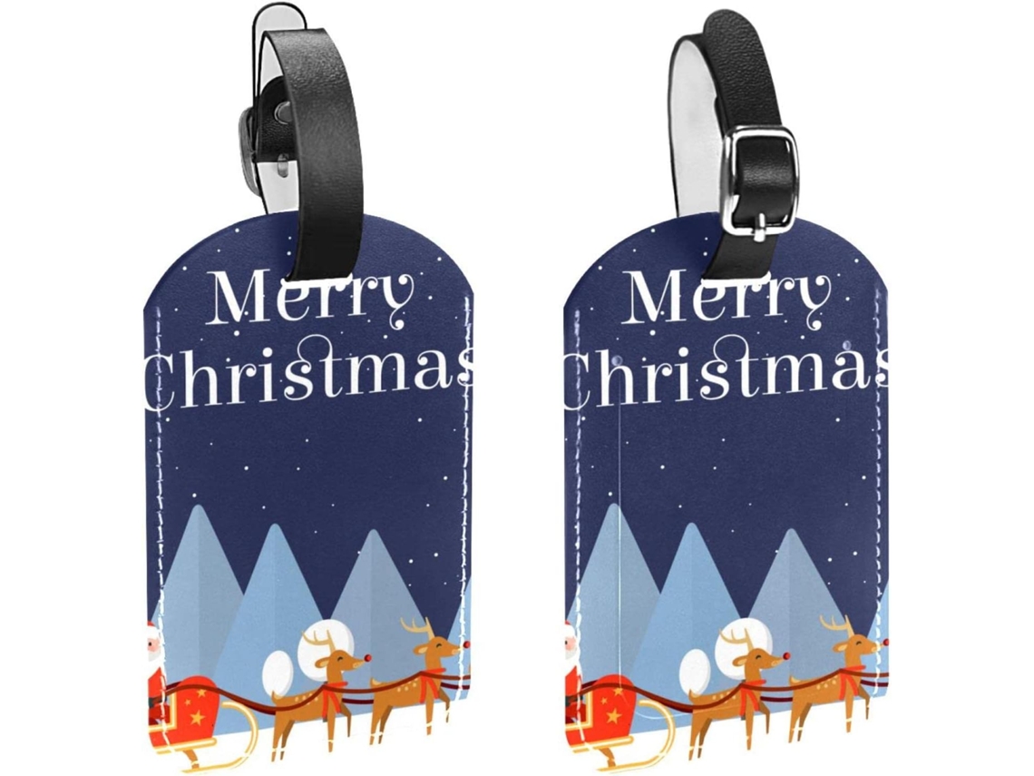 Conjunto De 2 Etiquetas Bagagem Em Imitação Couro Com Estampa Feliz Natal