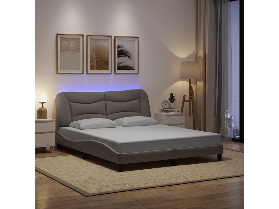 Vidaxl Estrutura De Cama Com Led Sem Colchão Hvar 160x200 Cm Tecido