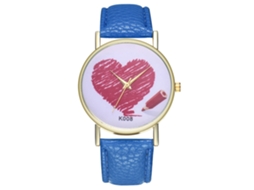 Relógio de pulso Zhoulianfa Love Design em couro PU com mecanismo de quartzo para casais, azul royal.