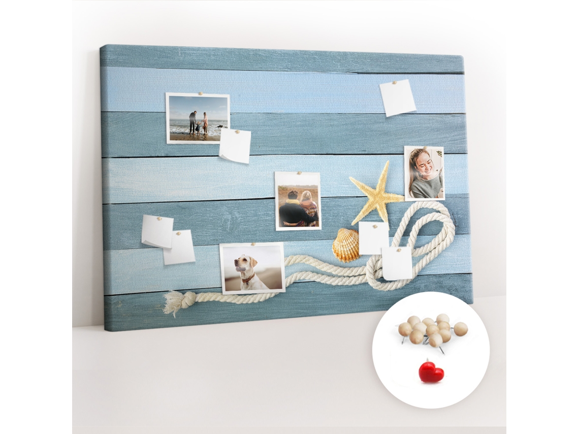 Quadro De Cortiça Com Impressão Tábuas, Listras E Concha Para A Sala De Estar Espelharte (120x80 Cm)