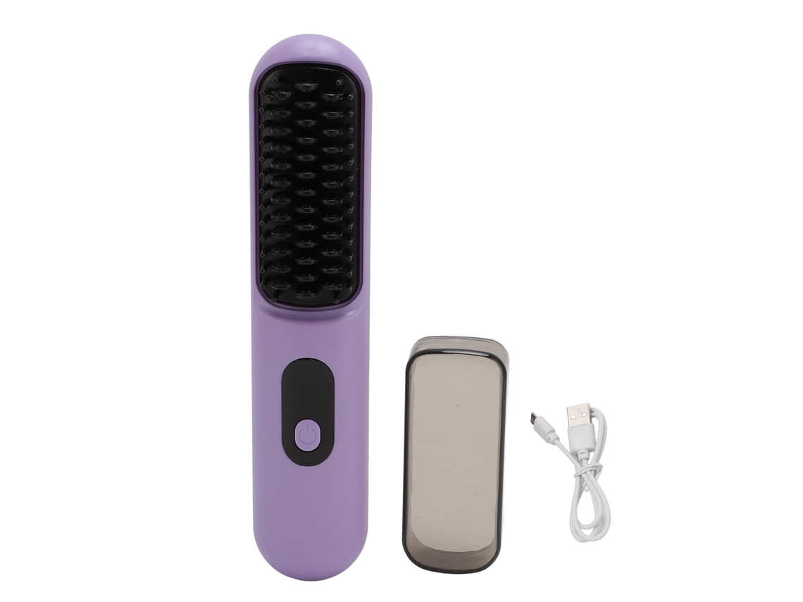Pente Alisador De Cabelo Sem Fio Portátil Rechargeável Com Controle De Temperatura 3 Níveis Roxo