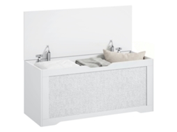 Baú De Arrumação 108l Com Painel De Ratã E Tampa Com Braços De Apoio. 80x40x45 Cm. Branco