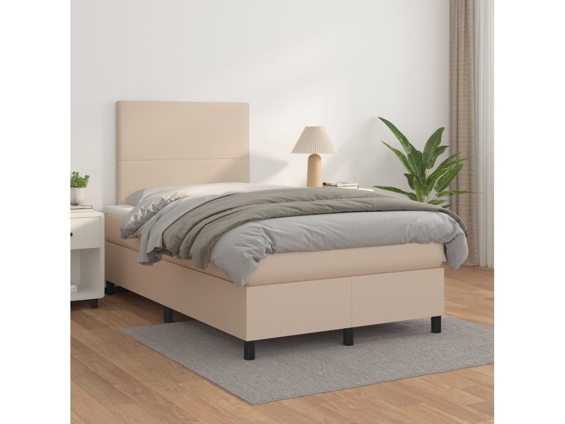 Vidaxl Cama Com Molas/colchão 120x200 Cm Couro Artificial Cappuccino