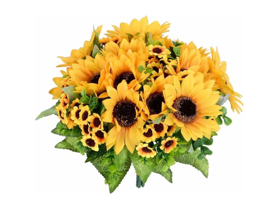 Buquê Artificial com 2 Hastes de Girassol, Arranjos de Flores Artificiais, Decoração de Girassol para Casa Ou Casamento Klb AQUAFORGE