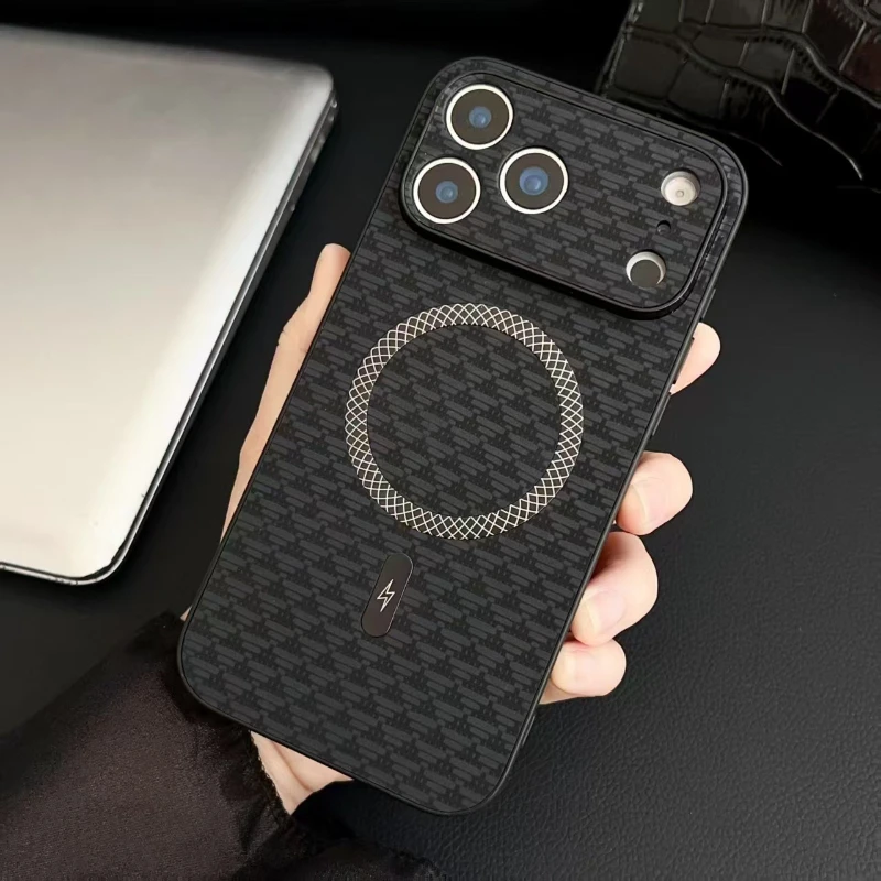 Capa Para Celular (preta, Modelo 14 Plus) Com Textura De Couro, Compatível Com Carregamento Sem Fio E Resistente A Impactos.