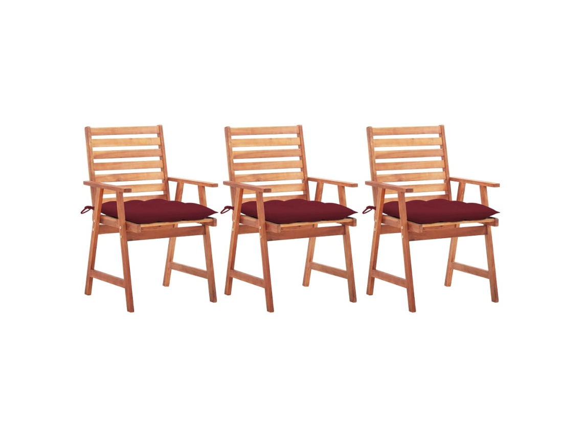 Vidaxl Cadeiras De Jantar P/ Jardim 3 Pcs C/ Almofadões Acácia Maciça
