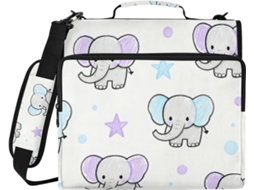 Bolsa Organizadora Documentos Com Elefantes Roxos Fofos De 3, 8cm, 3 Argolas Com Alça, Grande Capacidade, Ideal