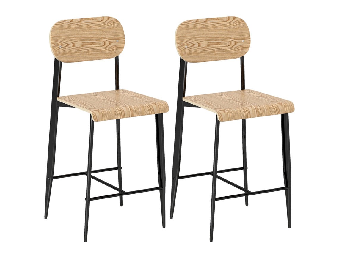 2er set de barhocker com encosto e estrutura de metal madeira claro BTFORUS