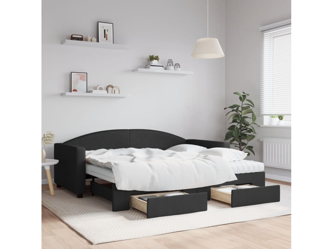 Vidaxl Sofá-cama Com Gavetão E Gavetas 90x190 Cm Tecido Preto