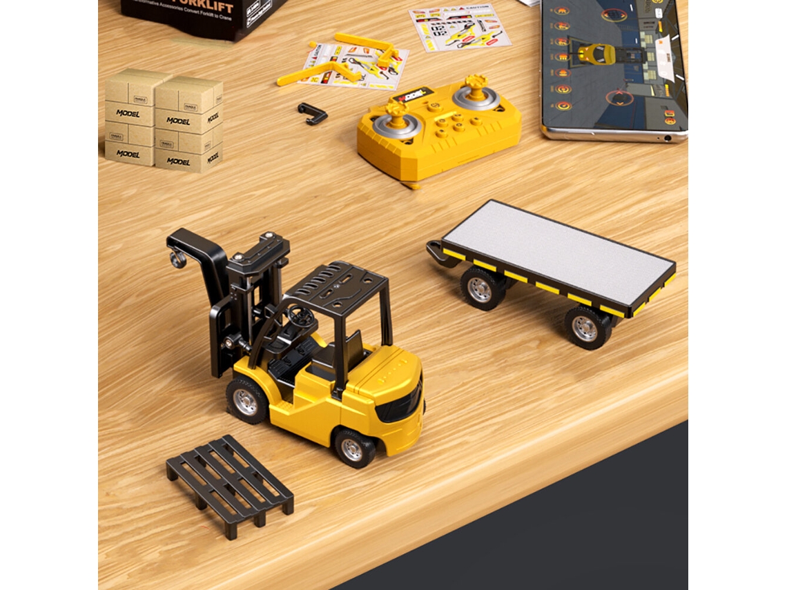 Verdehj2025 2d Rtr 1/64 2.4g Mini Liga Metálica 2 em 1 Empilhadeira Guindaste Reboque App Luz Led Som Engenharia Mesa Coleção Presente Meninos MDUG