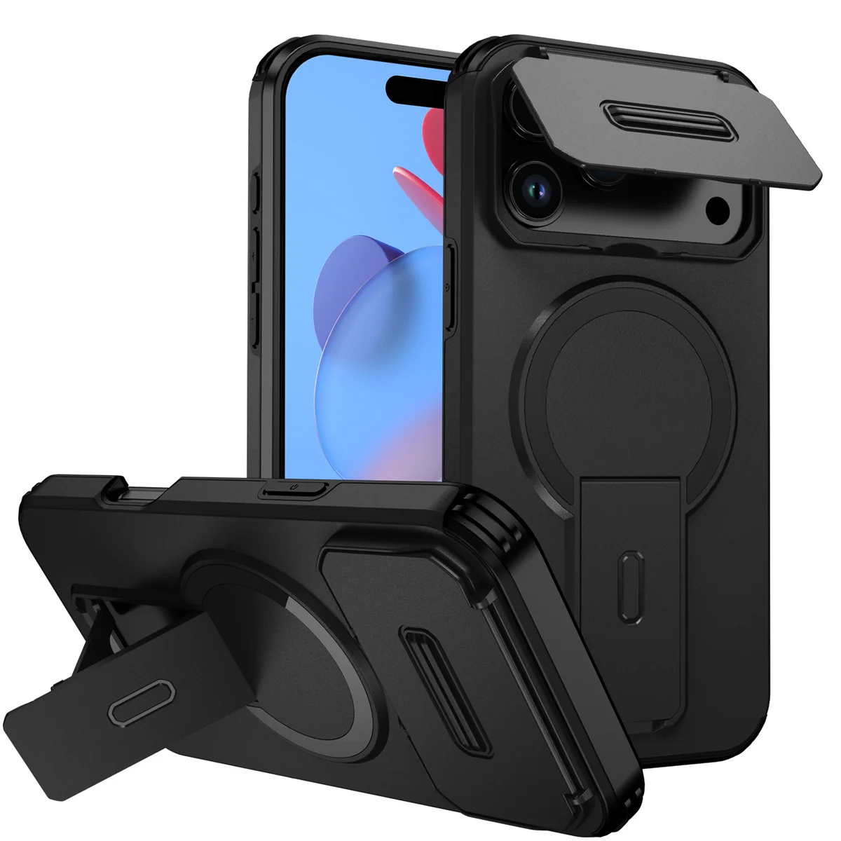 (preto 17promax) Capa Flip À Prova De Choque Para Câmera Com Suporte Magnético