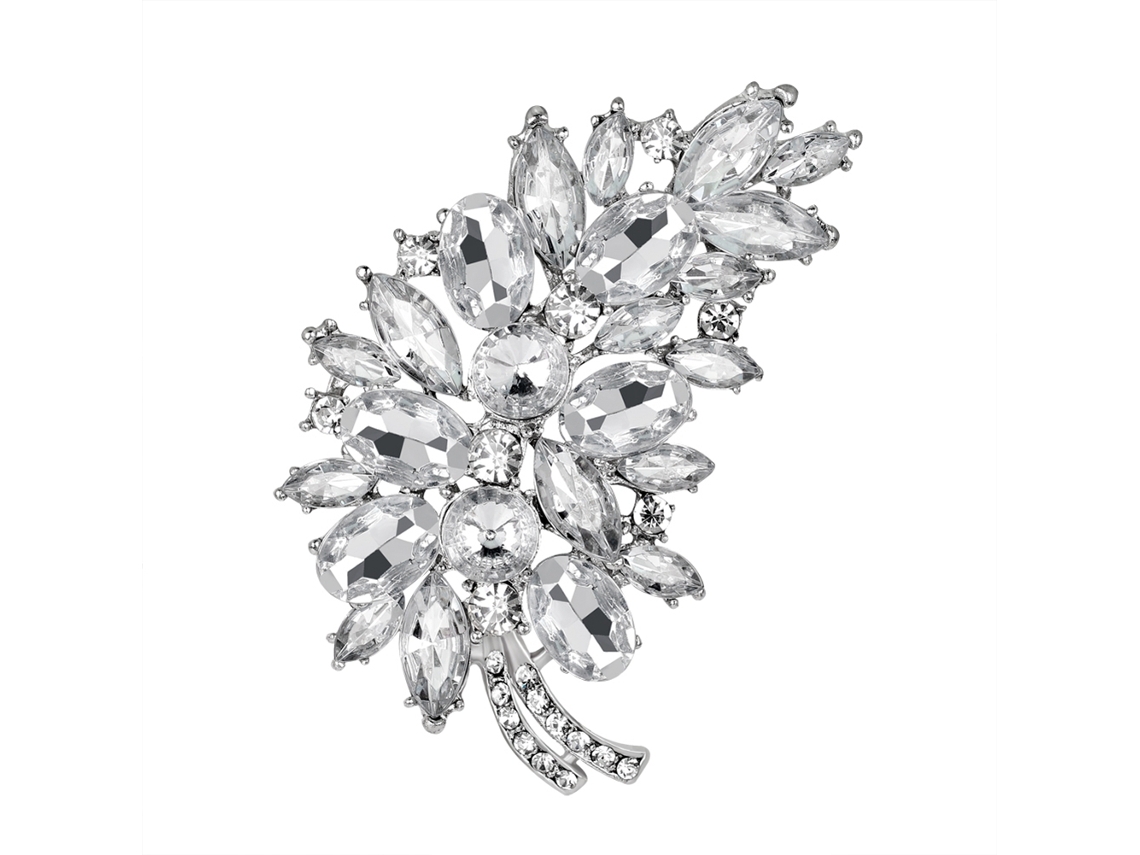 Broche Feminino Design Pluma Com Strass Branco Acessório De Jóias