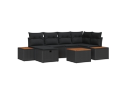 Conjunto 7 Conjunto De Sofá De Jardim Vidaxl Preto Vime Pe (55 X 62 X 69 Cm)