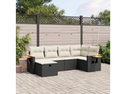 Vidaxl 6 Pcs Conjunto Sofás De Jardim C/ Almofadões Vime Pe Preto