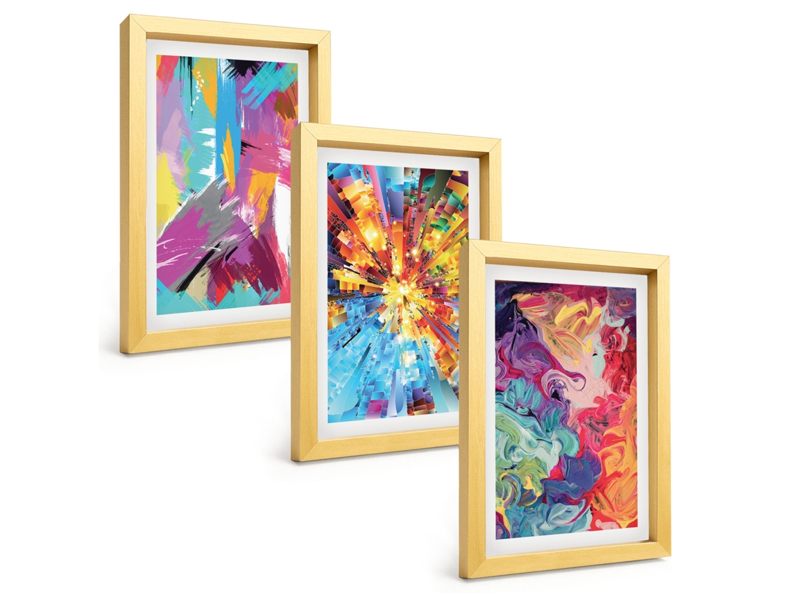 Composição De Quadros Na Paredepadrões De Pintura Abstratos Coloridos Moldura Dourada Quadros Para A Sala De Estar Espelharte (3 Peças 20x30 Cm)