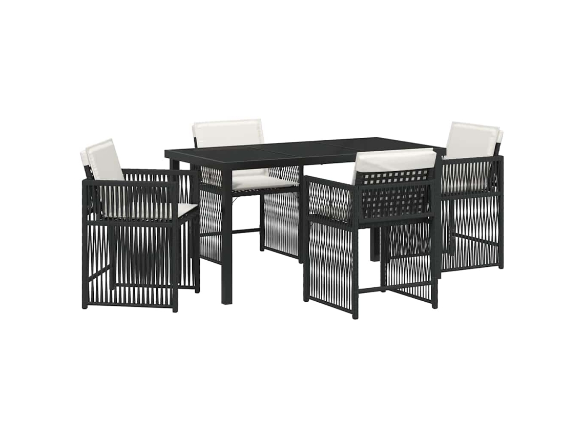 Conjunto de Jantar para Jardim 5 Pcs - Móveis de Jardim para Refeição Preto Vime Pe HARLANV1