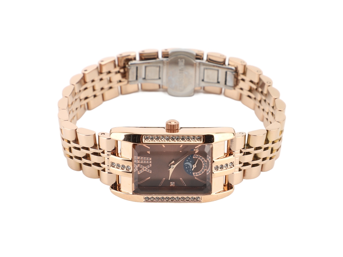 Relógio Feminino de Pulseira de Aço Mostrador Retangular Strass Dourado rosa 30m