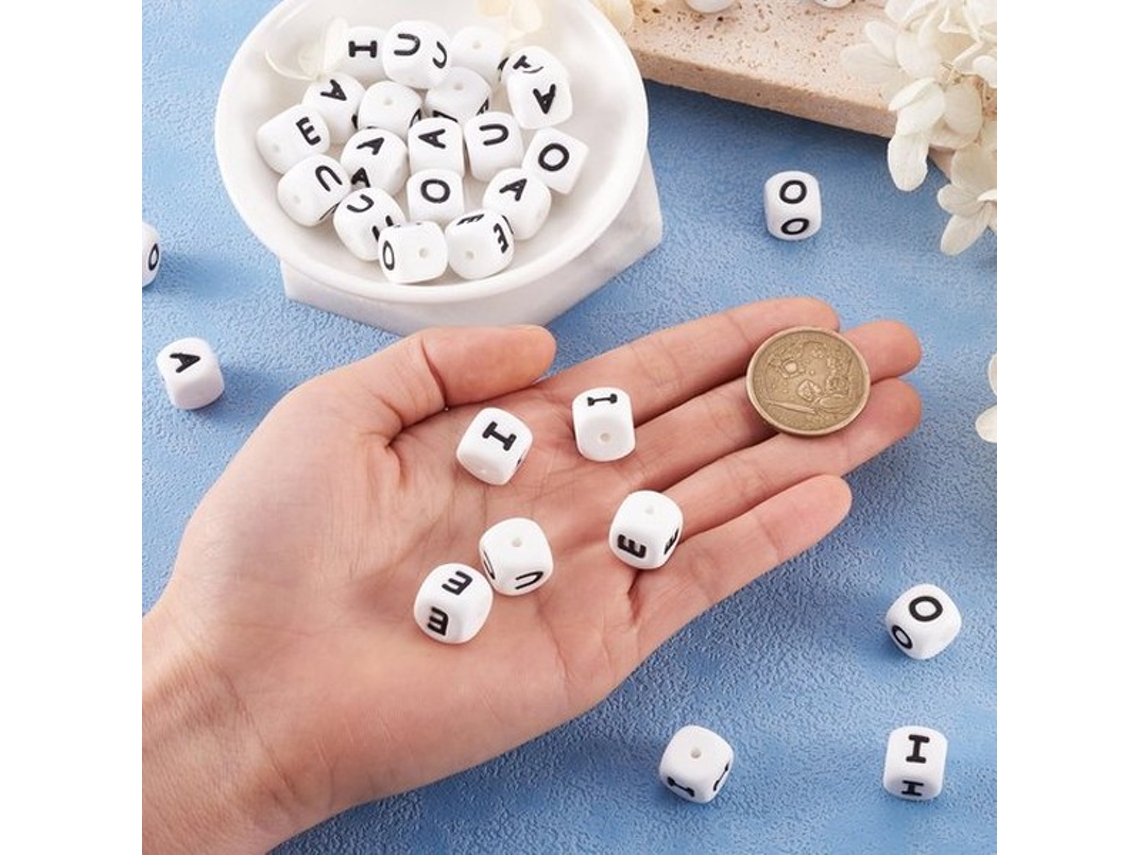 Escolha Sólida - Cordões De Silicão 50 Unidades - Cordões Alfabéticos - Cordões Quadrados 12 X 12 Mm - Furo 2 Mm - Para Fazer Joias - Conjuntos Diy De