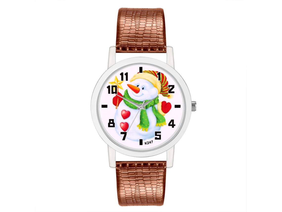 Relógio de Pulso Feminino Analógico Quartzo Mostrador Redondo com Pulseira Pu Café