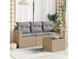 Vidaxl 4 Pcs Conjunto De Sofás Para Jardim C/ Almofadões Vime Pe Bege