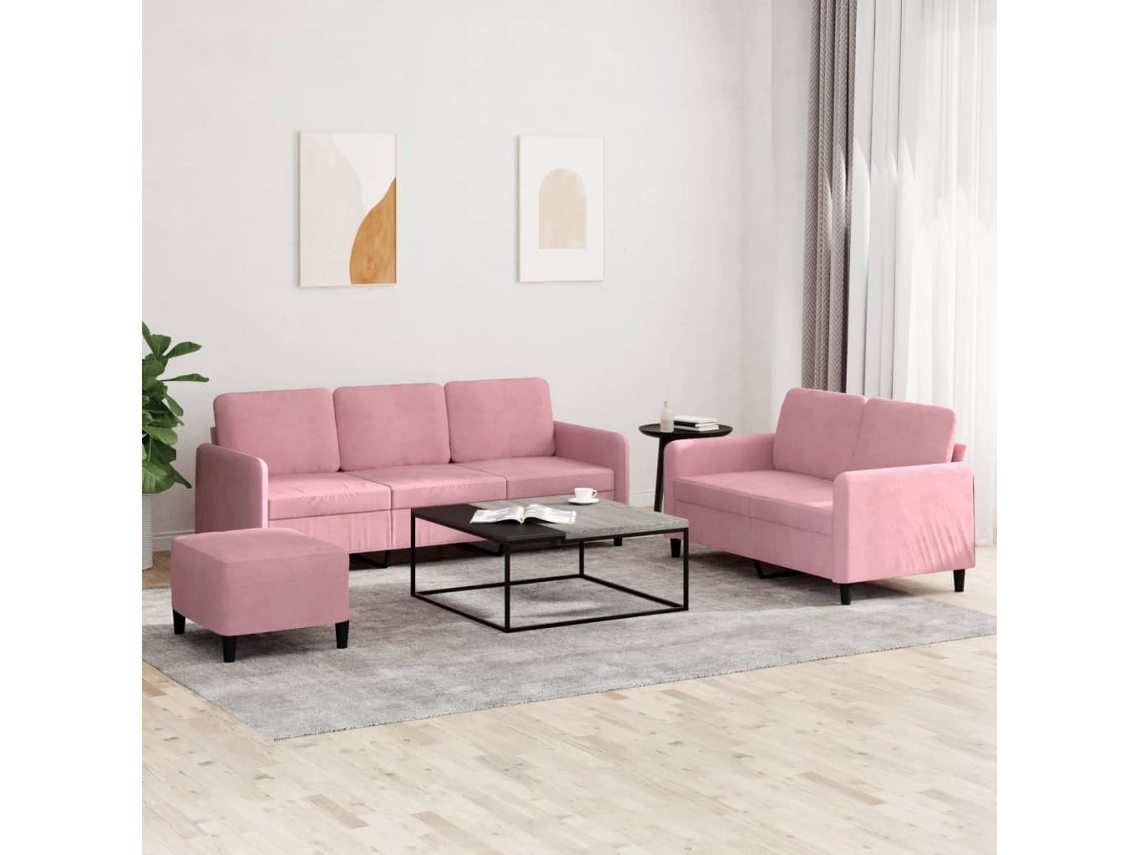 Vidaxl 3 Pcs Conjunto De Sofás Veludo Rosa