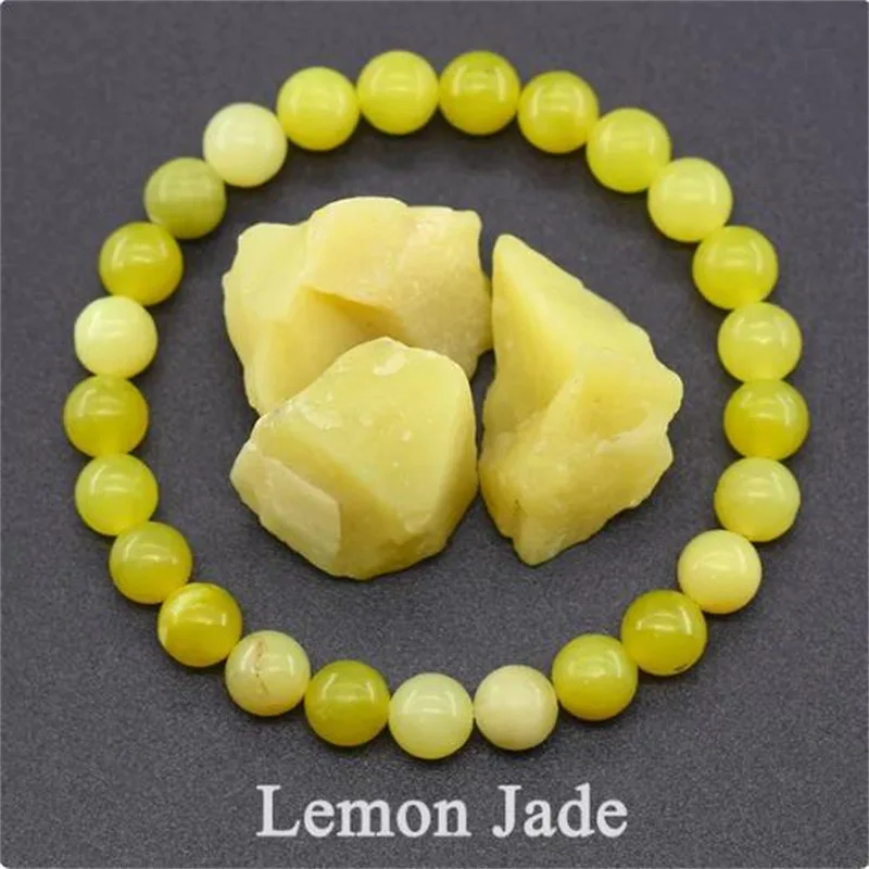 Pulseira de Contas de Pedra Natural para Yoga, Reiki, Cura, Amuleto e Talismã da Sorte MDUG (jade Limão, 17 Cm)