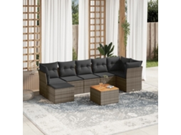 Vidaxl 8 Pcs Conjunto Sofás De Jardim C/ Almofadões Vime Pe Cinzento