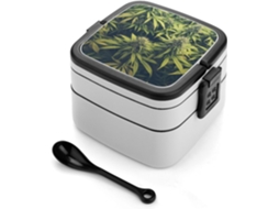 Green Weed Marmita Bento De Camada Dupla 1000ml, Empilhável, À Prova De Vazamentos, Com Colher, Recipiente Portátil De 2 Níveis